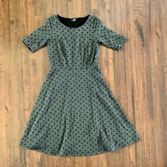 Lands End Gray Polka Dot Herringbone Pattern Dress SZ-XS - Picture 10 of 10
